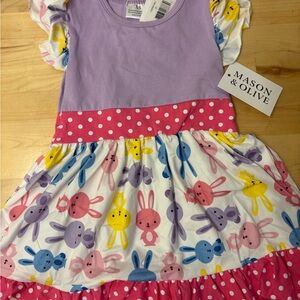Ann Loren Lavender & Multi Bunny Print Ruffle Dress